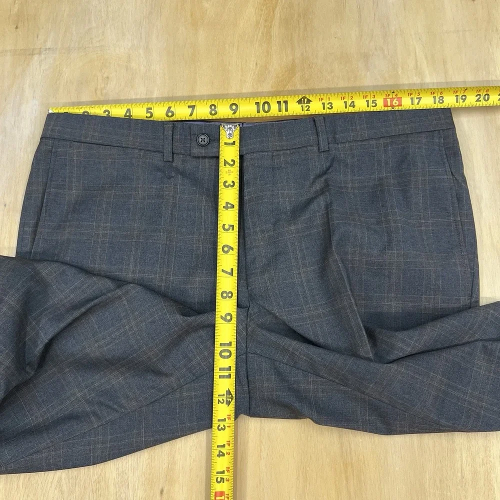 Ted Baker Suit 2Pc Set Mens 44L Long Wool Pants 37x31‎ Taper Gray/Brown Plaid